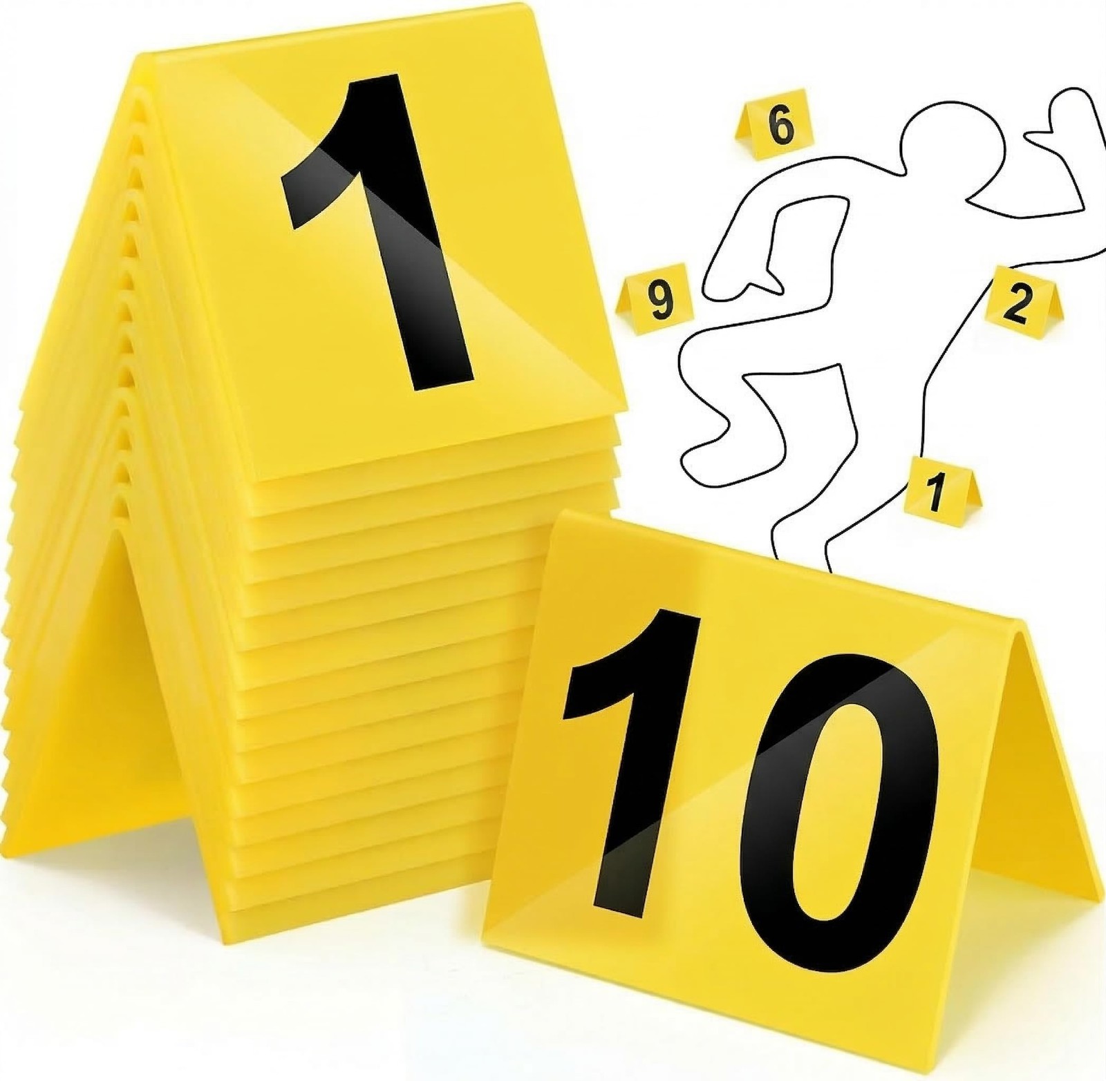 TOPPERFUN 10Pcs Evidence Markers Crime Scene Investigation standard, Yellow