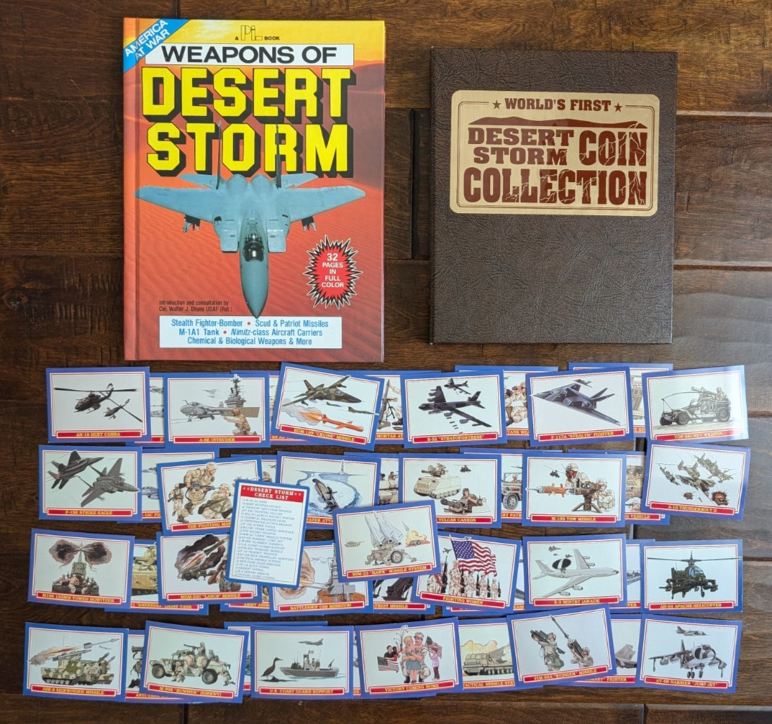 RARE World First Desert Storm Coin Collection Lot: $5 Coins, Book, Trading Cards