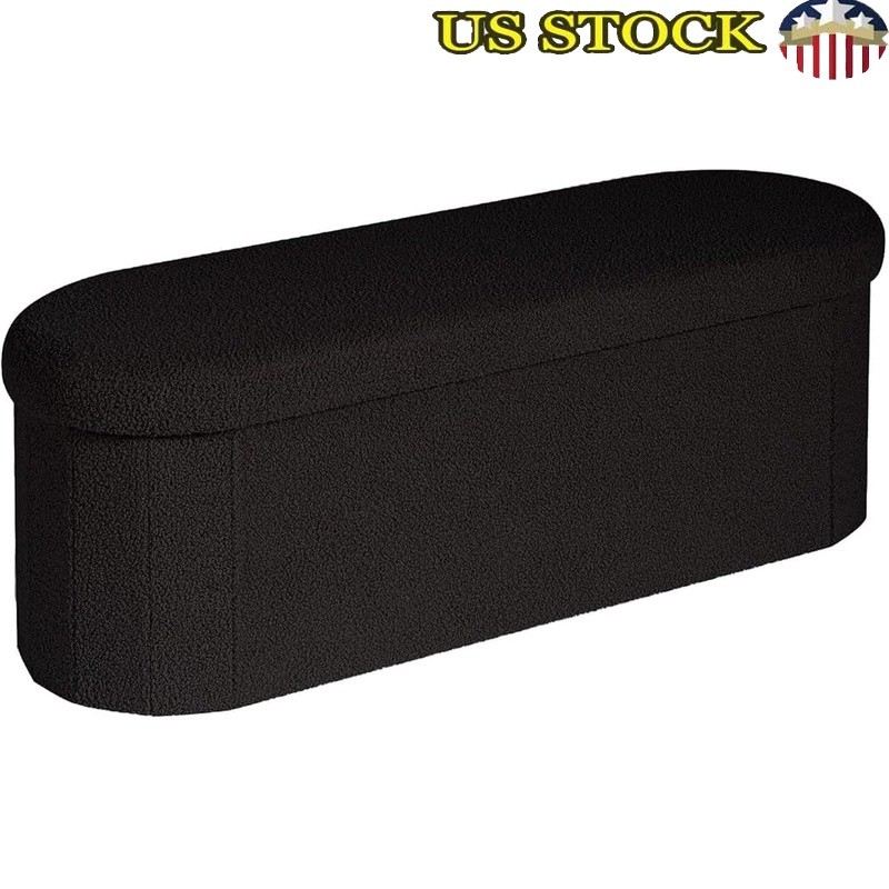 Folding Ottoman Storage Bench Soft Fabric Comfortable Seat Living Room Entryway