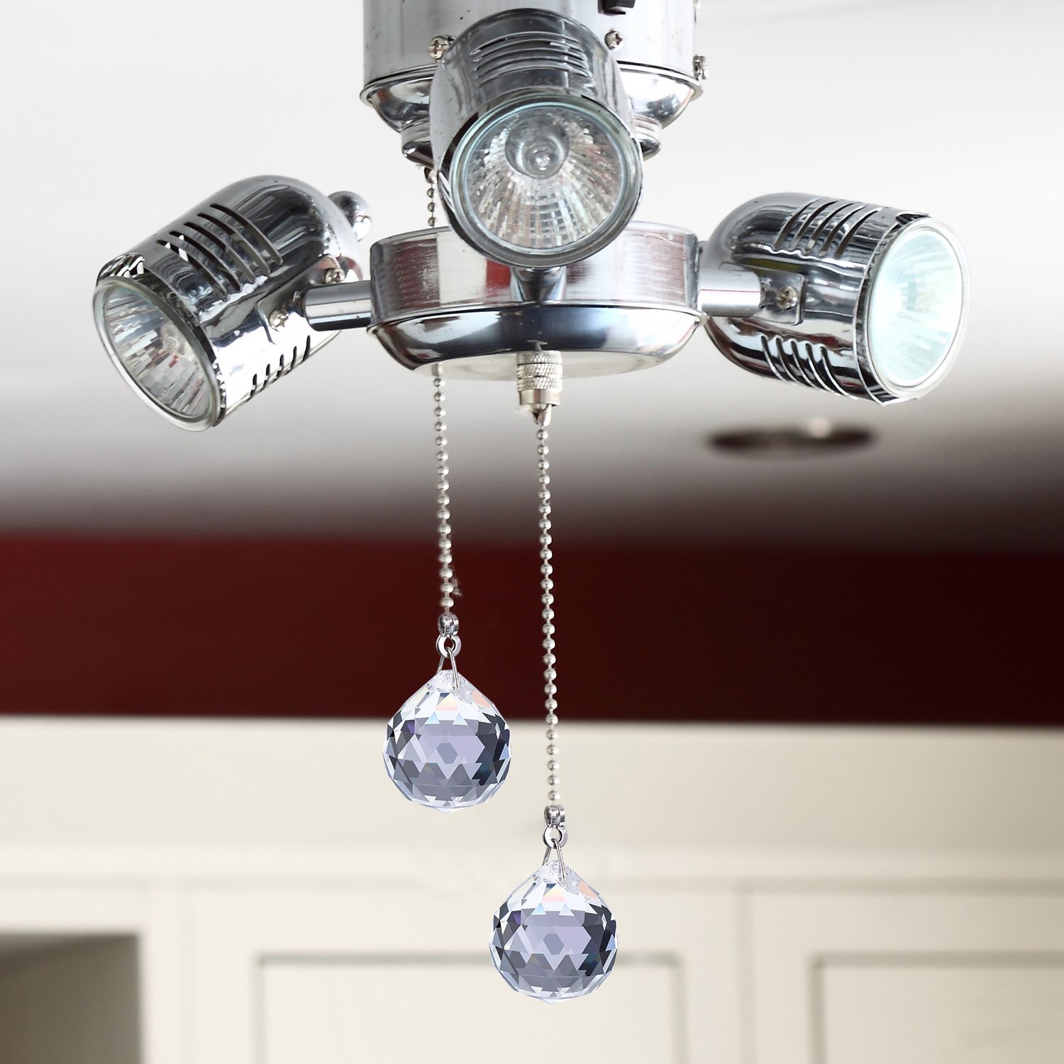 2 Sets Clear Crystal Pull Chain Extension With Connector For Ceiling Light Fan C