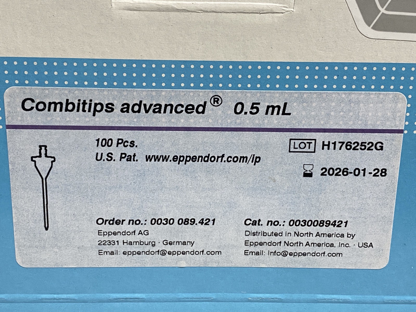 (100/Pk) EPPENDORF Combitips Advanced 0.5mL Plastic Pipet Tips 0030089421