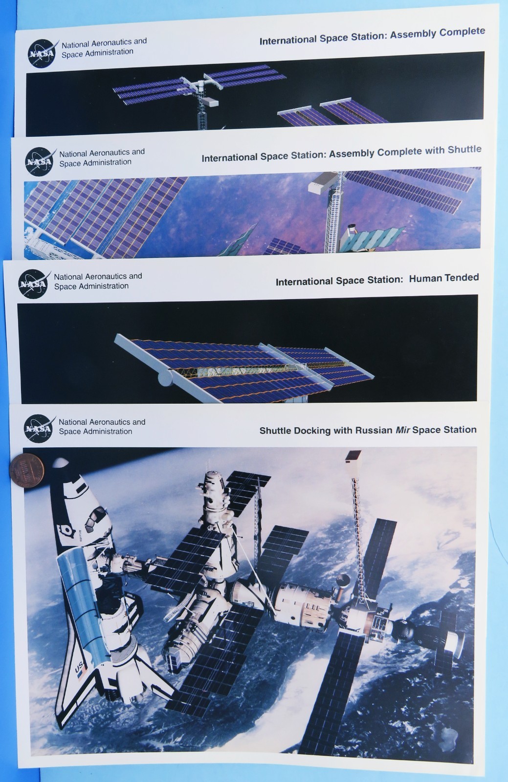 NASA Photo Litho Lot of 4 '94 vtg ISS MIR Russia Space Station Assembly Complete