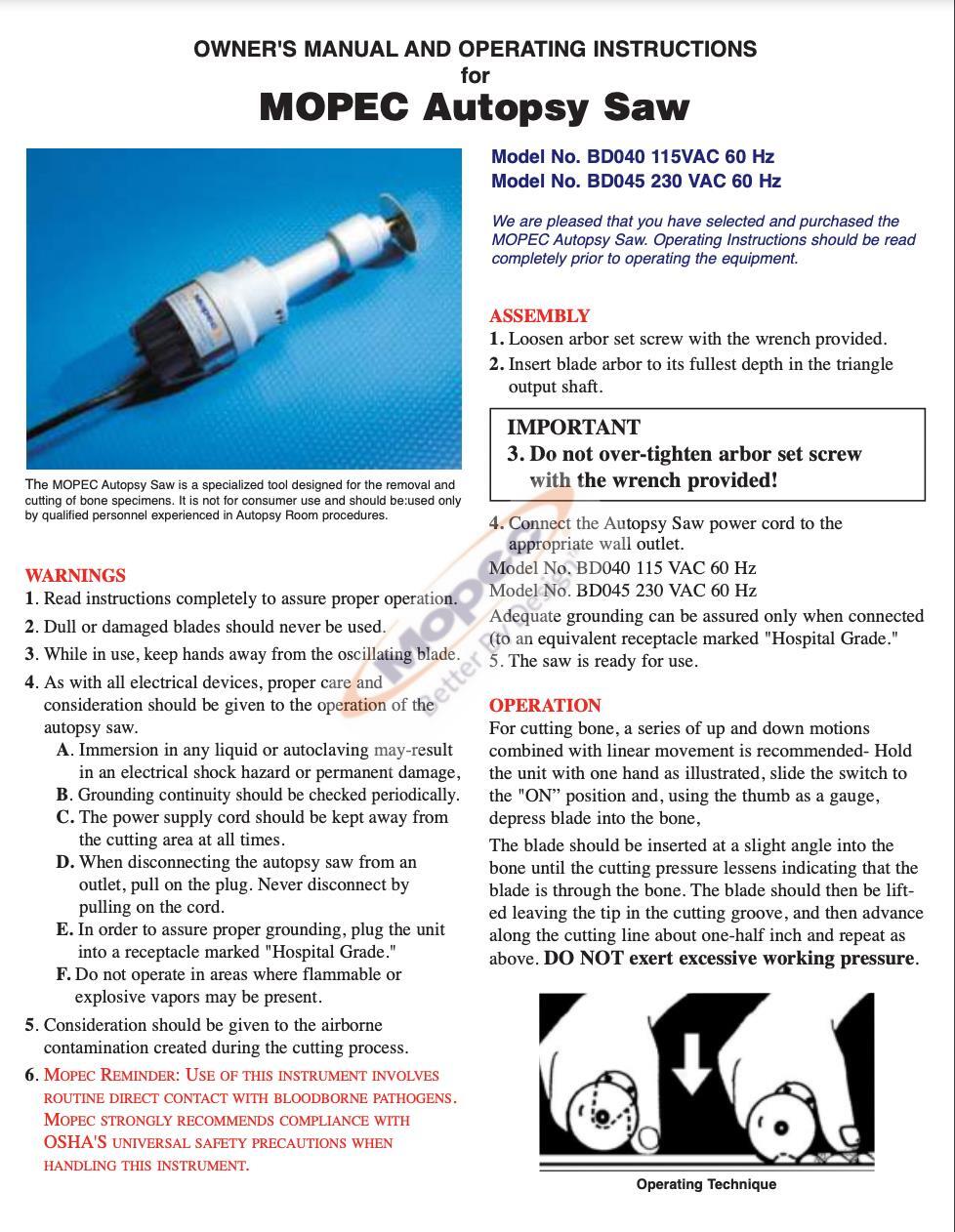 Mopec BD045 Autopsy Saw -A-