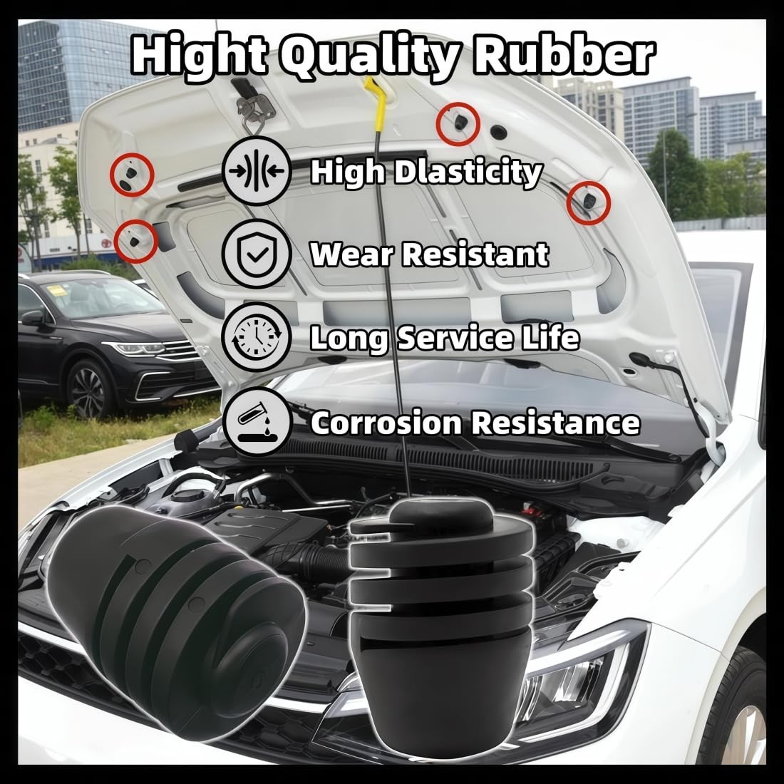 8 Pcs Hood Rubber Cushion Bumper Bonnet Spin Stops Black