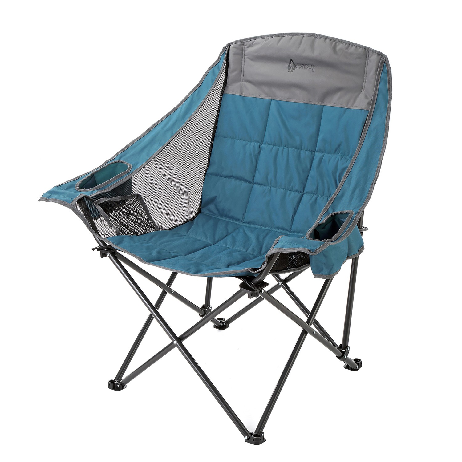Portable Oversized Folding Camp Chair 2 Cup Holders Side Mesh Pockets Carry Bag
