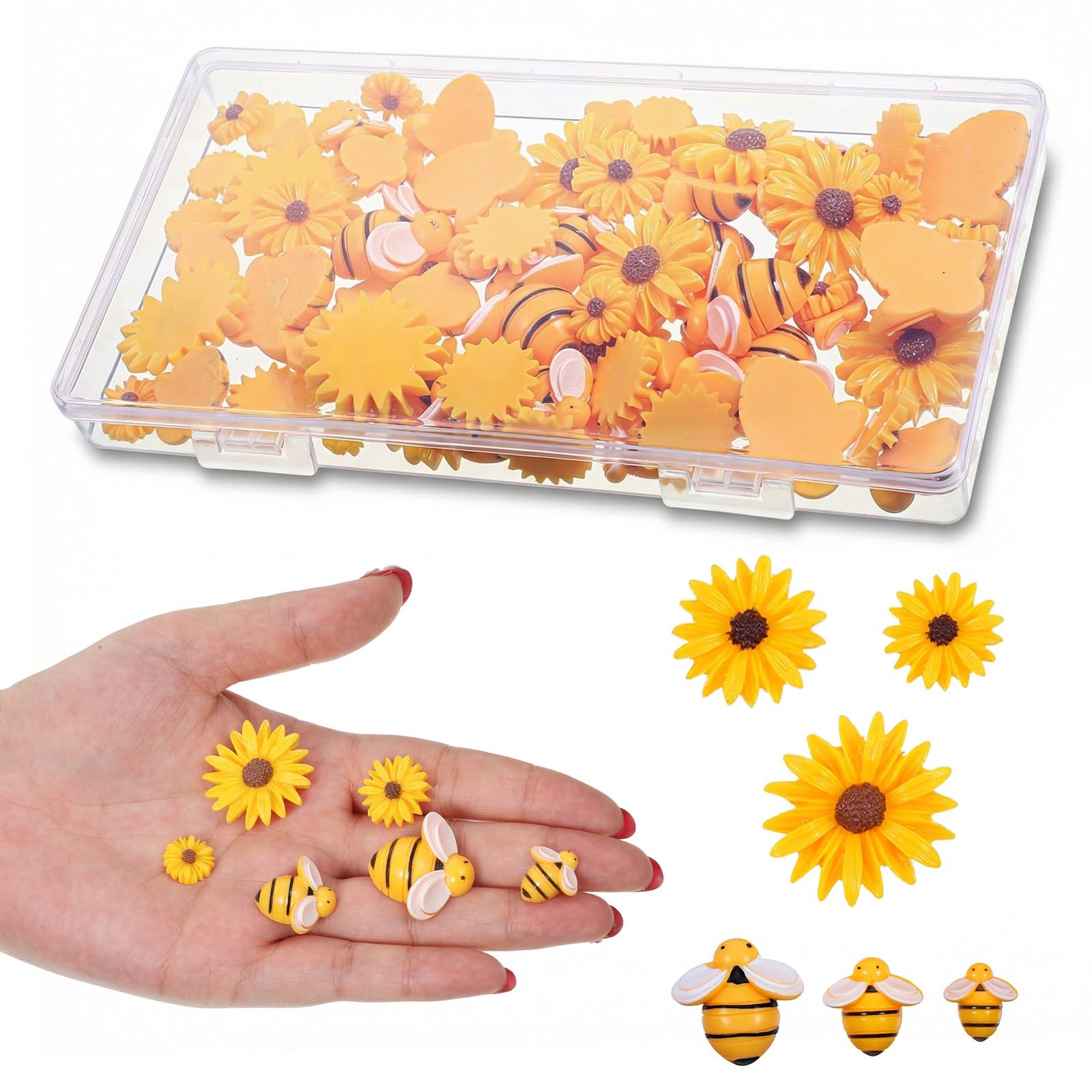 80 Pcs Flatback Bumble Bee Sunflowers Embellishments Resin Bees Daisy Flowers