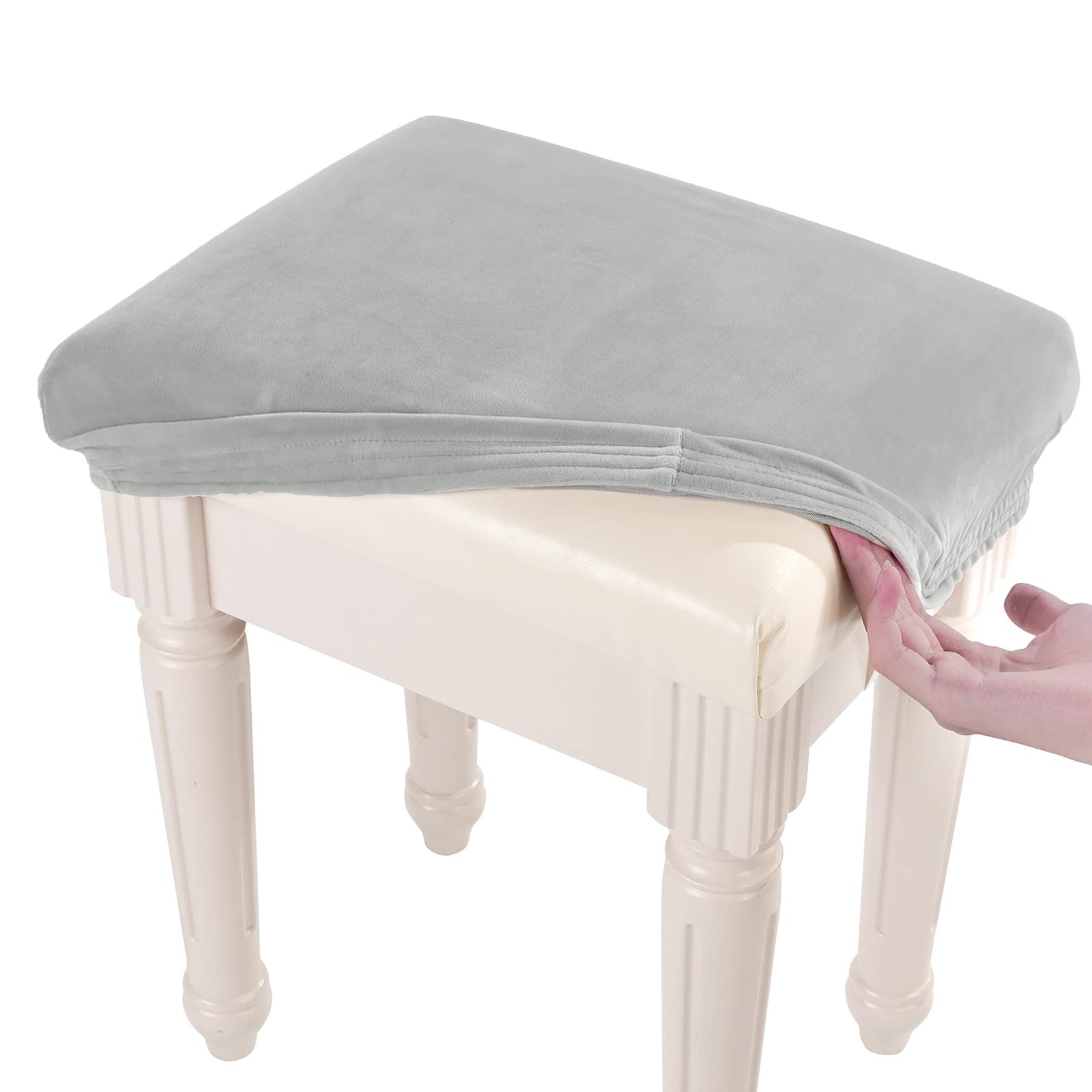 Soft Velvet Vanity Bench Cover, (15"- 19.5") L x (11.8"- 15.7") W Stretch Was...