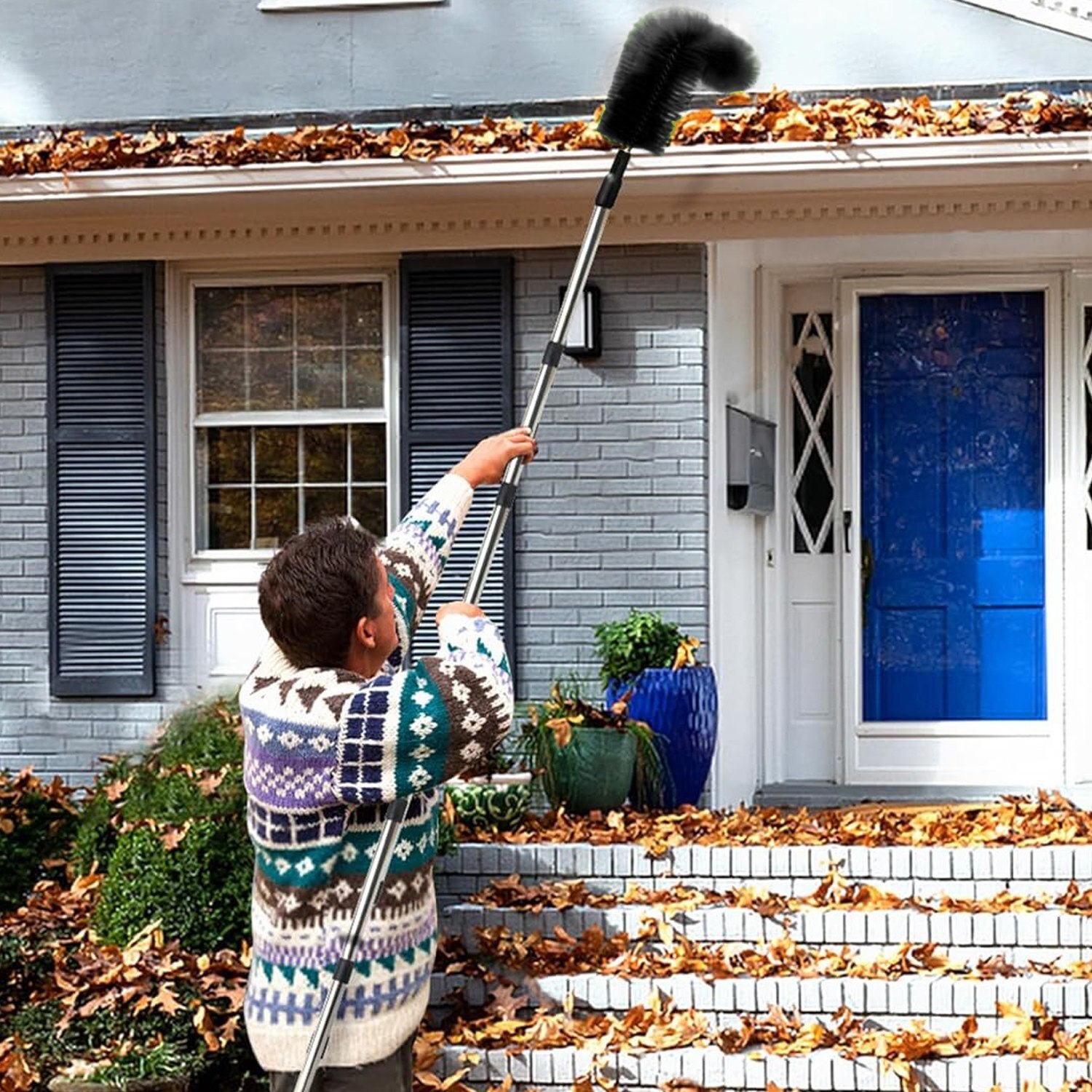 11.5FT Telescoping Gutter Cleaning Brush Extendable Guard Roofing Cleaner Tool