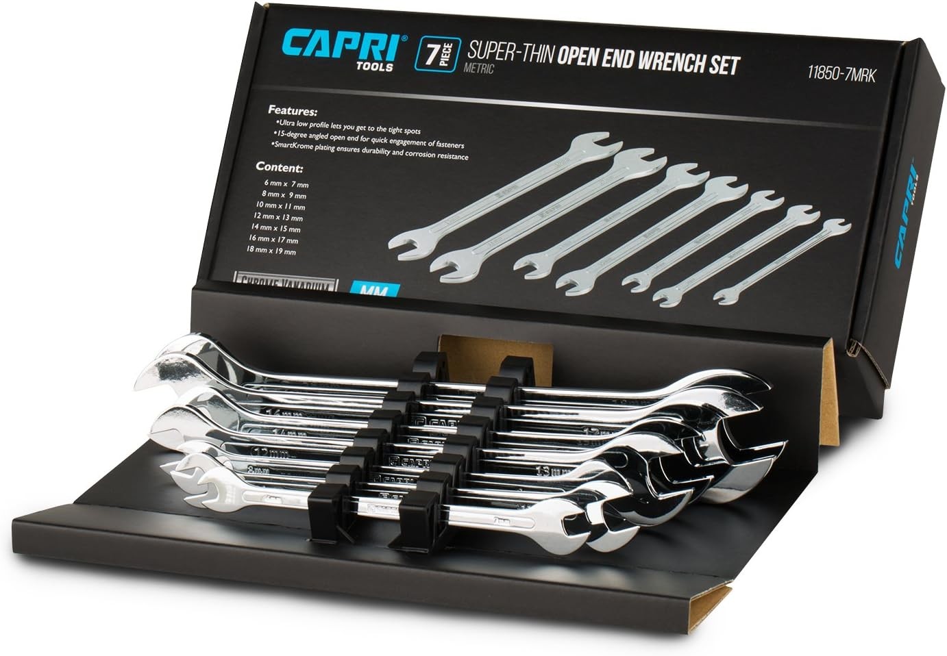 Super-Thin Open End Wrench Set Metric 6 to 19 mm 7-Piece 11850-7MRK)
