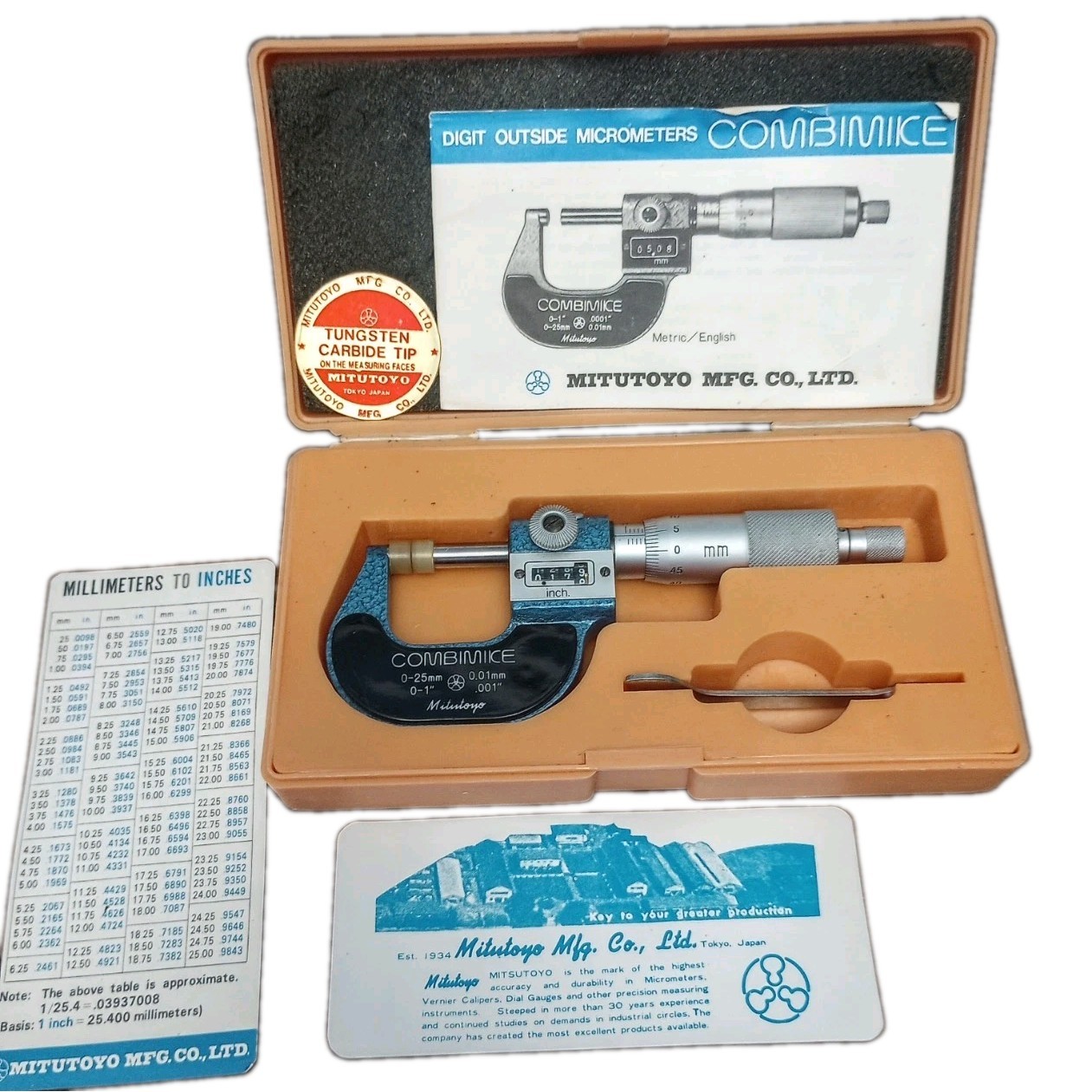 Mitutoyo 159-101 Combimike Counter Micrometer 0-1"/0-25mm  M830-25-1  NOS