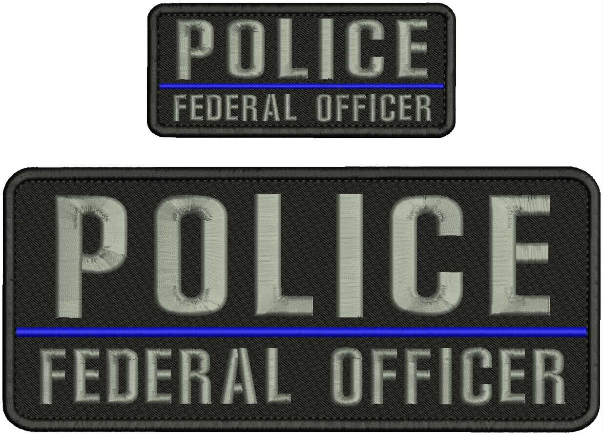 POLICE F OFFICER EMBROIDERY PATCH 4X10 AND 2X5 hook on back blk/GRAY