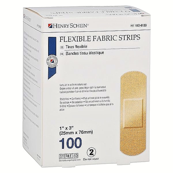 Henry Schein Flexible Fabric Bandage Strips 1"x3" Sterile Latex-Free Box of 100