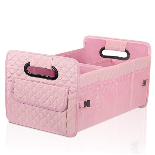 Car Trunk Organizer for SUV, Car Storage Organizer Collapsible Standard Pink