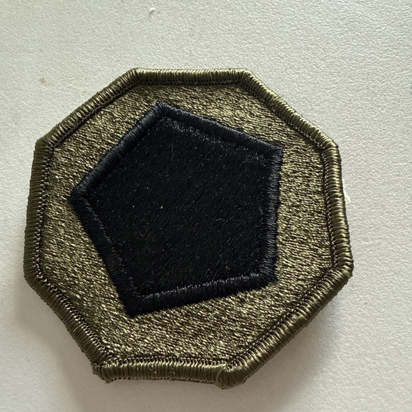 Army Patch Hexagonal Shape Black Center Olive Green Militaria Collectible #820