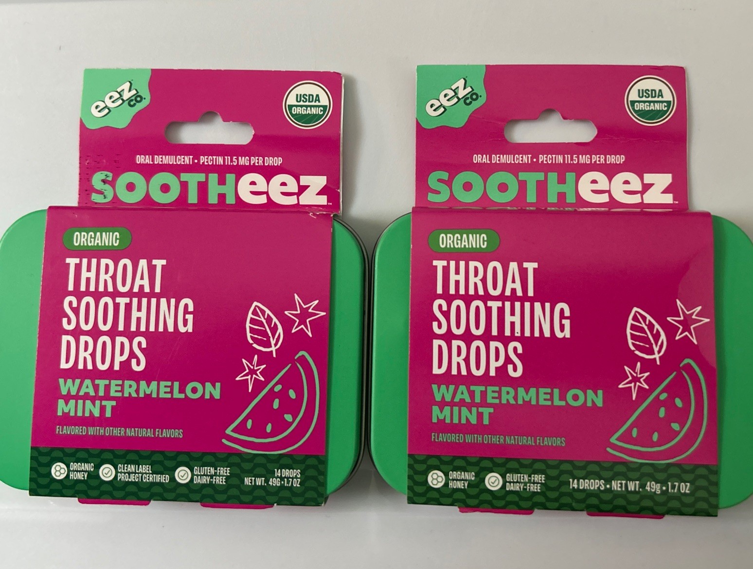 Sootheez Organic Throat Soothing Drops Watermelon Mint 14ct- 2 Pack! 06/26+
