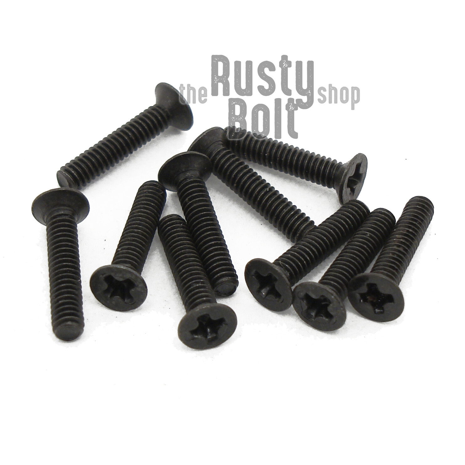 M2 x 10mm, Phillips Flat Head Screws, Steel, Black, Countersunk