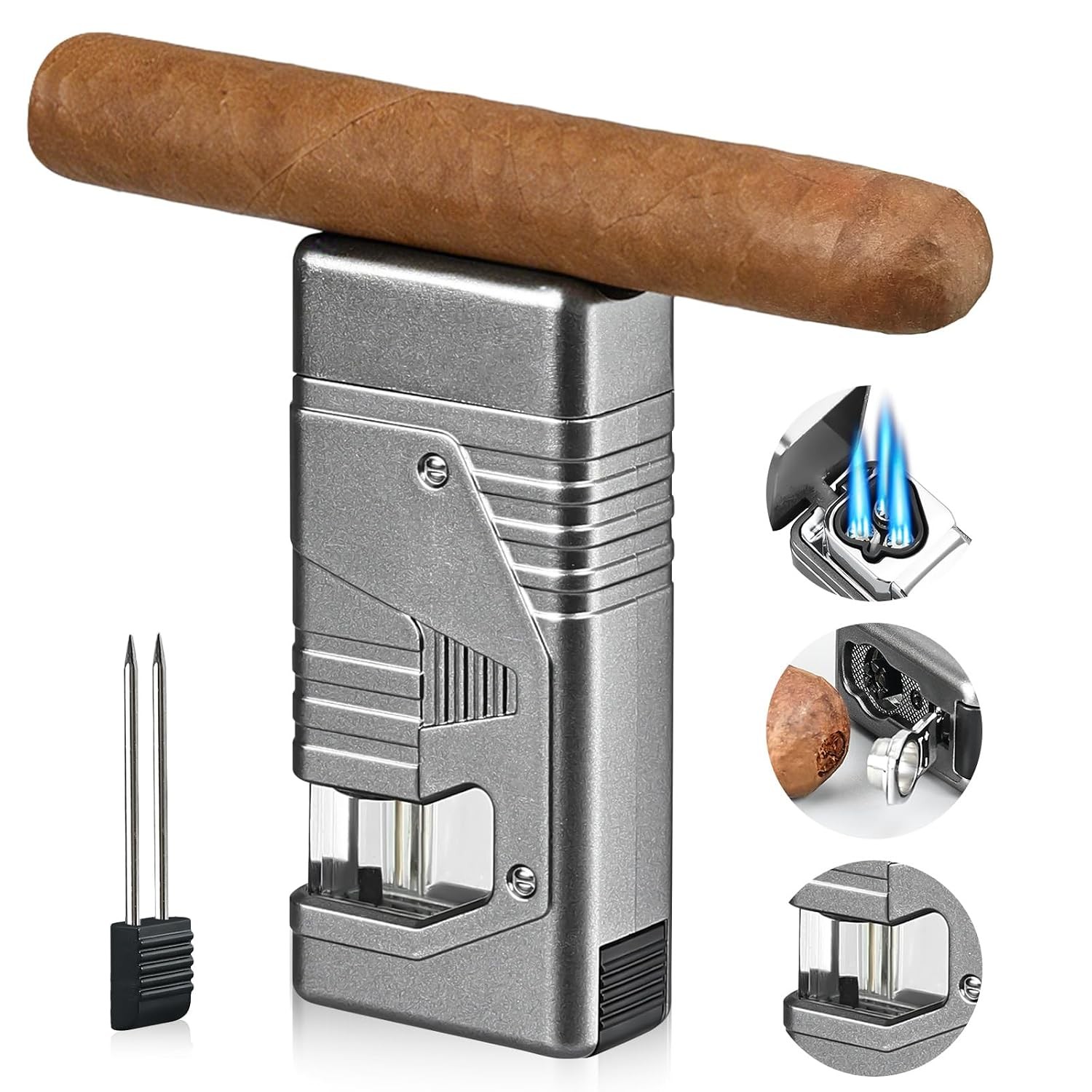 Windproof 3 Jet Flame Torch Refillable Cigar Lighter Triple Torch Lighter