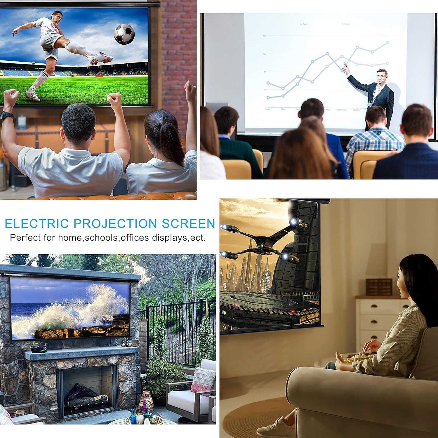 120" Motorized Projector Screen Electric Diagonal Automatic Projection 4:3 HD Mo