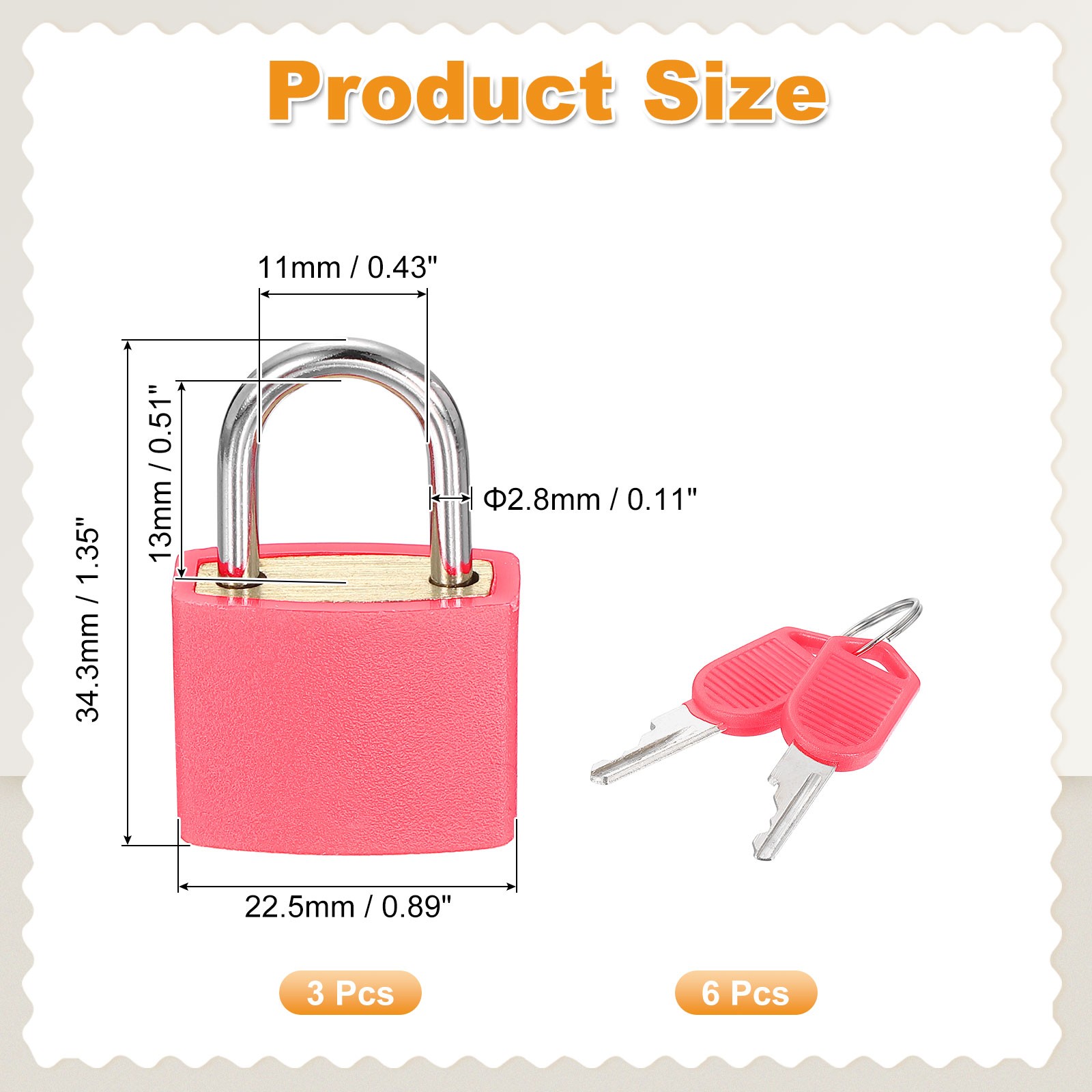 3 Pcs Padlock with Keys Shackle Waterproof Keyed Locks Pink