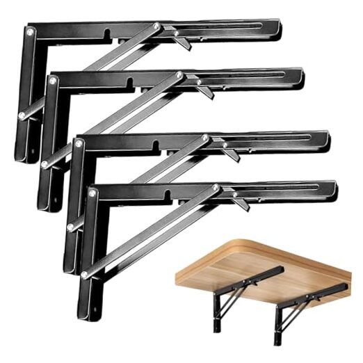 PCS Folding Shelf Brackets, Max Load0Lb Heavy Duty Metal Collapsible 14 Inch 4