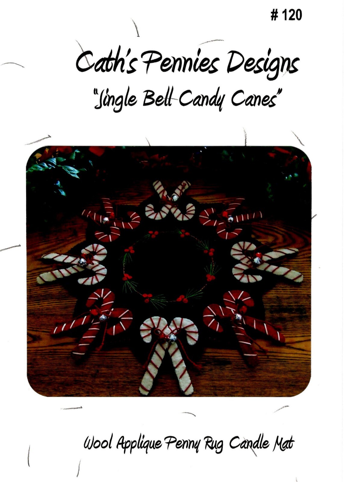 Jingle Bell Candy Canes Penny Rug Candle Mat Pattern Cath's Pennies Designs
