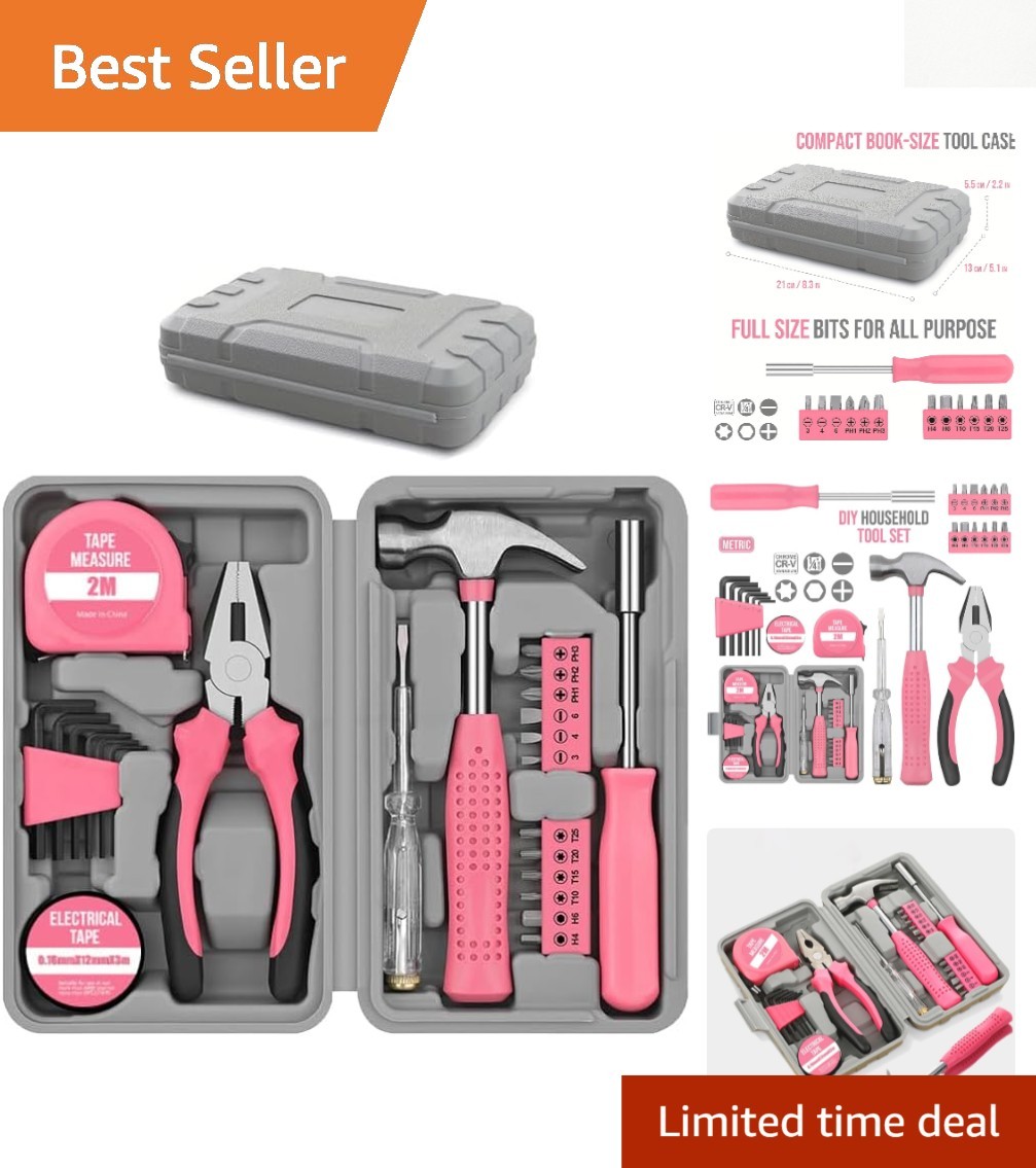 Essential 24Pcs Pink Home Repair Tool Kit - Lightweight & Portable for Ladies