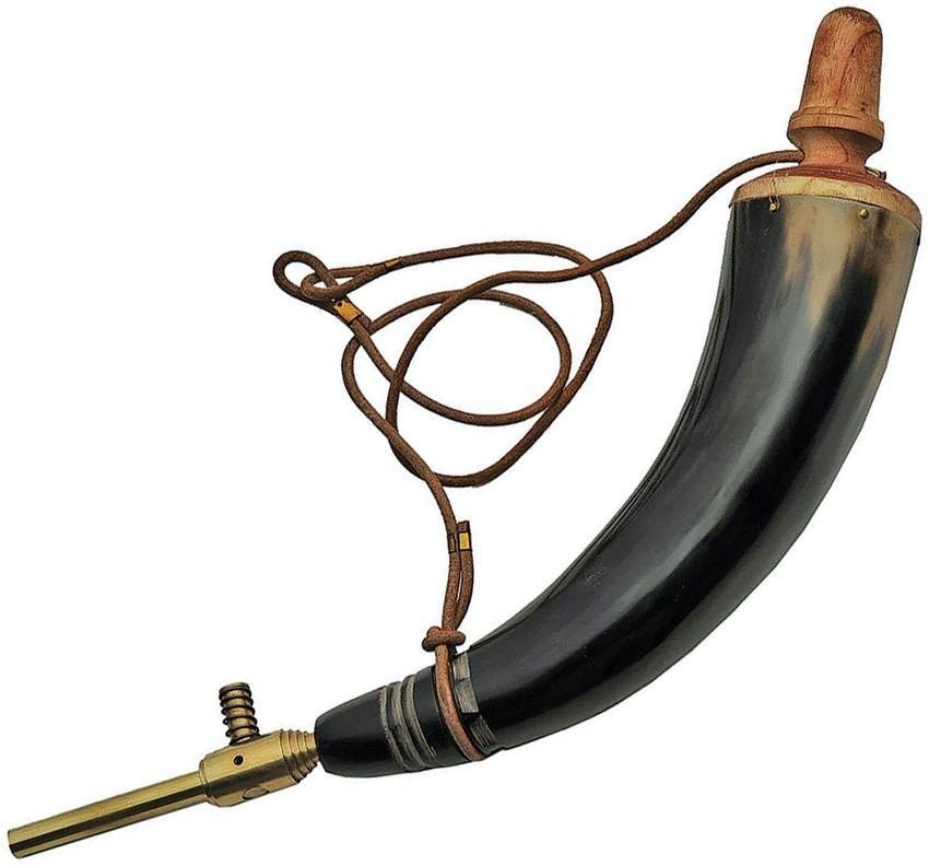Pakistan Powder Horn Muzzle Loading Brass Tap Length Leather Strap - 230961