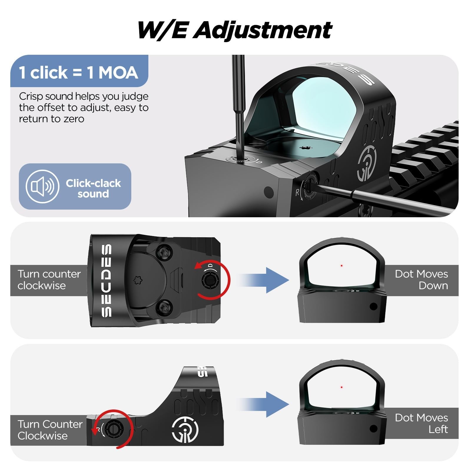 3 MOA Red Dot Sight 、Dot Open Reflex Sights, with Shake Awake for Pistol