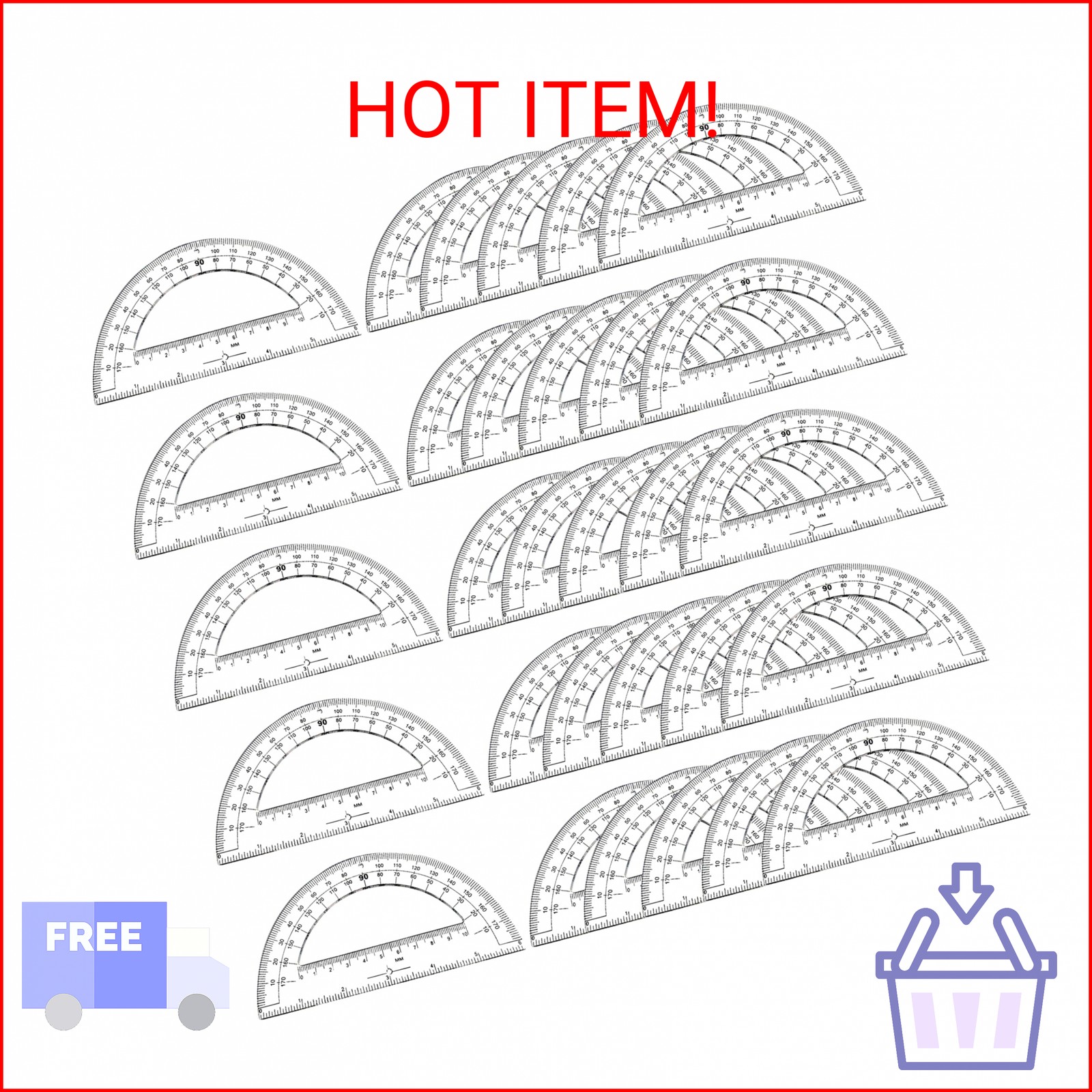 30PCS Clear Plastic Student Math Protractor 6-Inch Long 180 Degree for Angle Mea