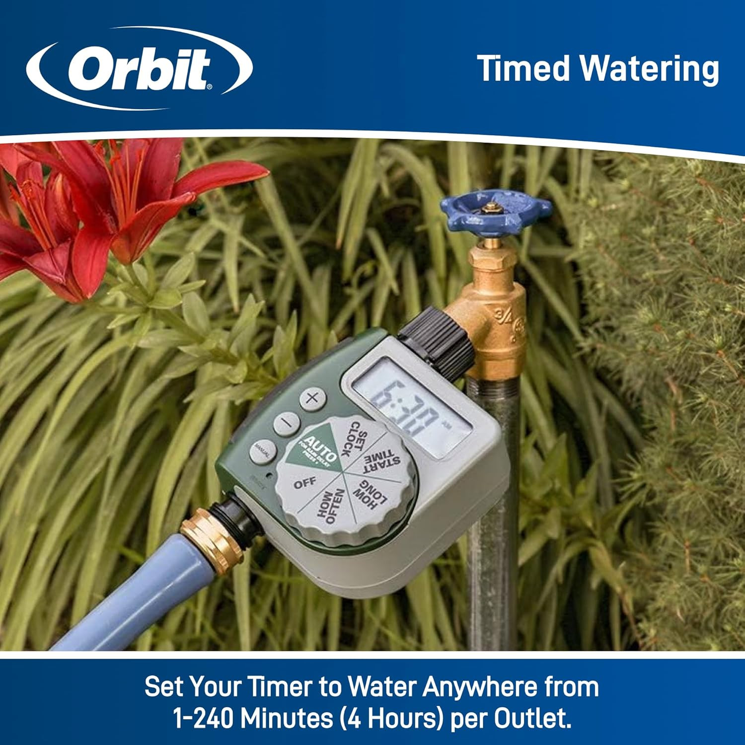 Programmable Digital Hose Watering Timer - 1 Outlet - Battery Powered - with LCD