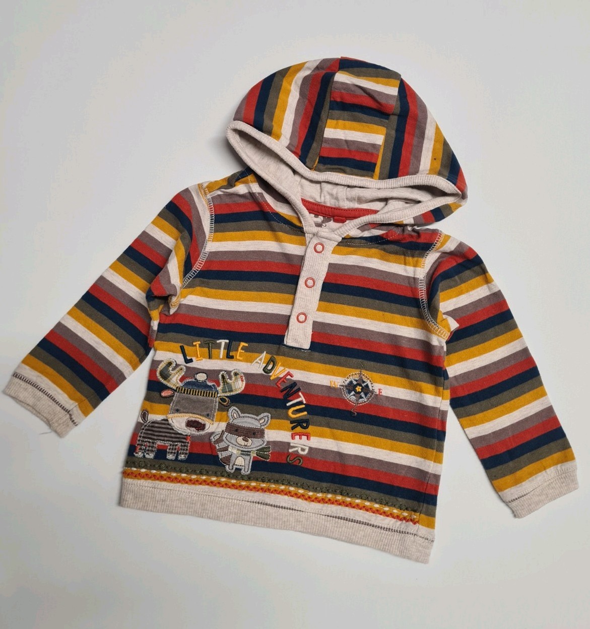 TU Boys Multi Coloured Striped Hooded Long Sleeved Top Size 9-12 Months