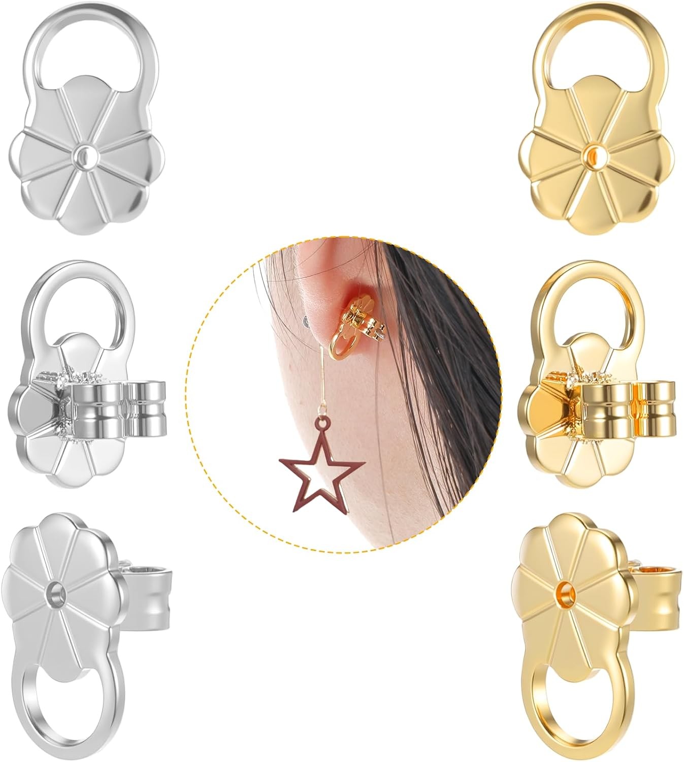 8 Pcs Earring Backs for Droopy Ears, Earring Lifters Backs with Ear Lifting Supp