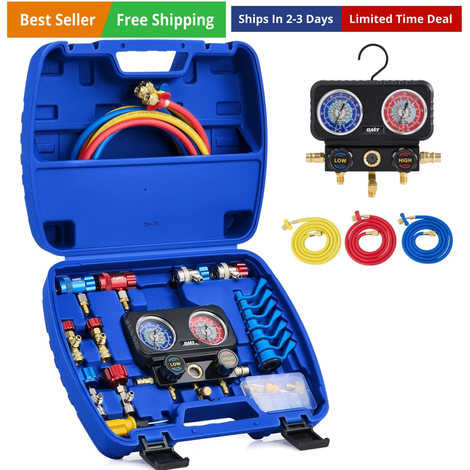 AC Gauges, 3 Way for R1234yf R134a R410a Refrigerant, Automotive Gauge Set wi...