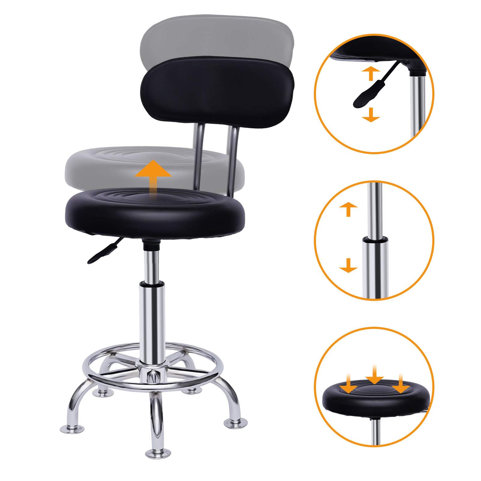 Hydraulic Garage Work Chair Leather Work Shop Stool Bench Height-Adjustable