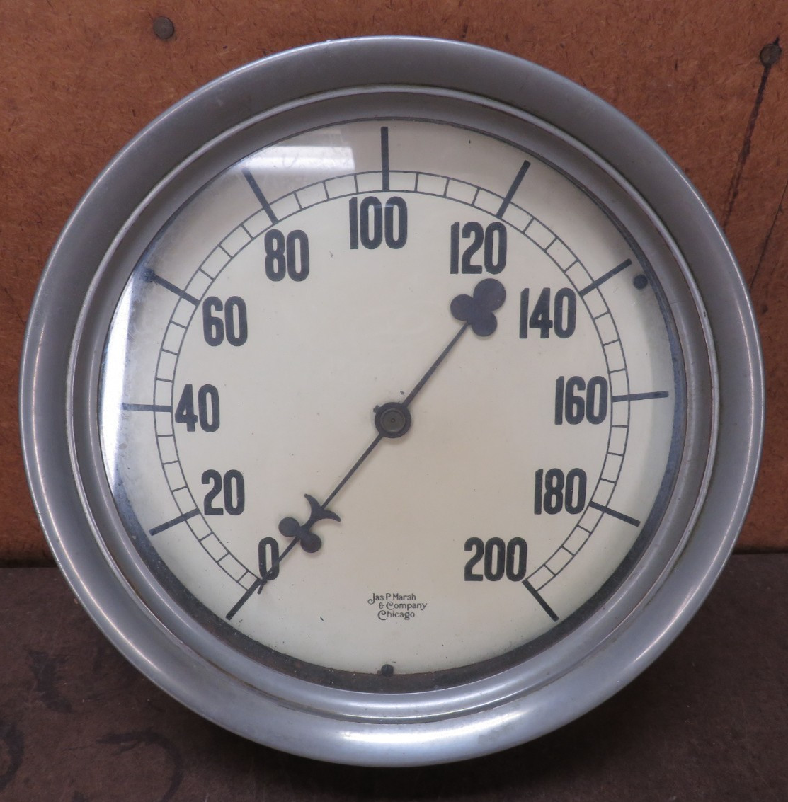 HUGE 12-inch Old Jas P Marsh Chicago 200 Pressure Gauge Clover Leaf Hand rare
