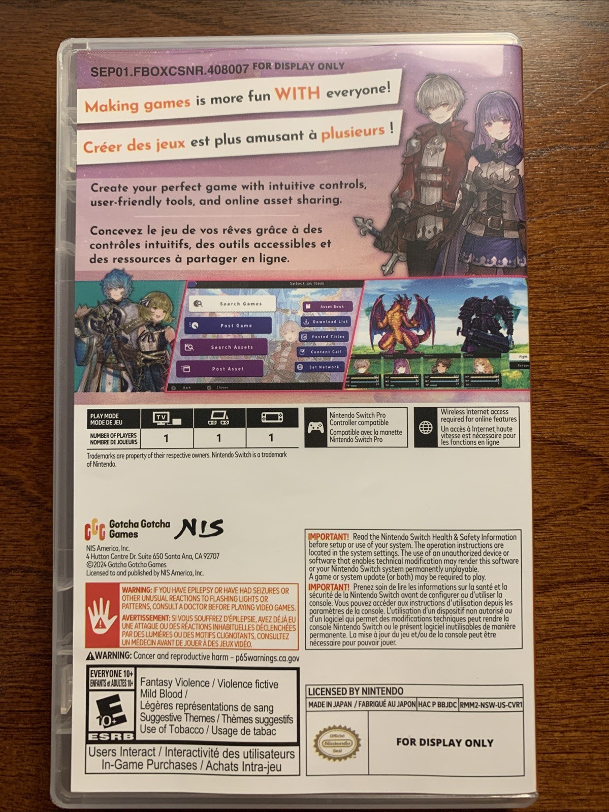 RPG Maker WITH - Nintendo Switch *For Display ONLY / Authentic / No Game / RARE