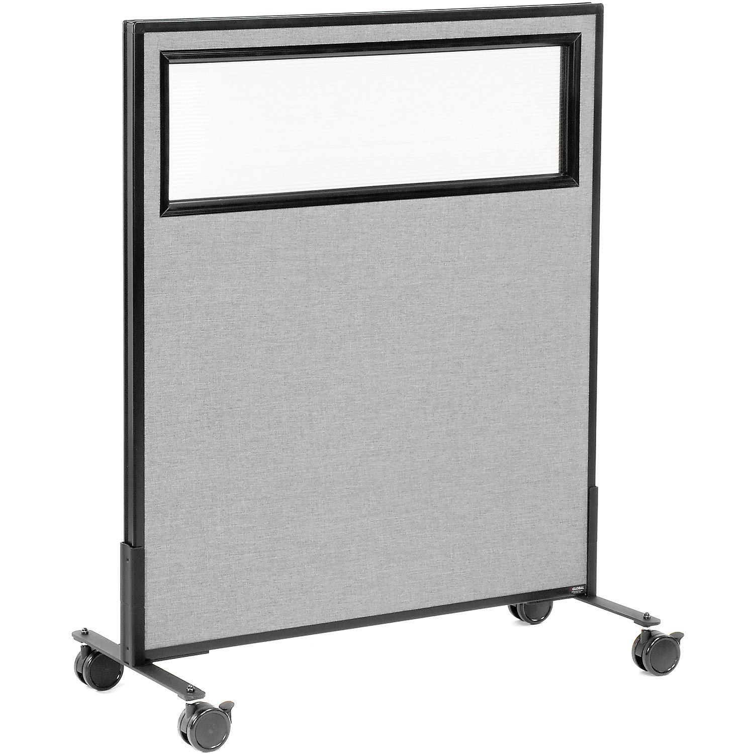 36-1/4"W x 45"H Mobile Office Partition Panel with Partial Window Gray