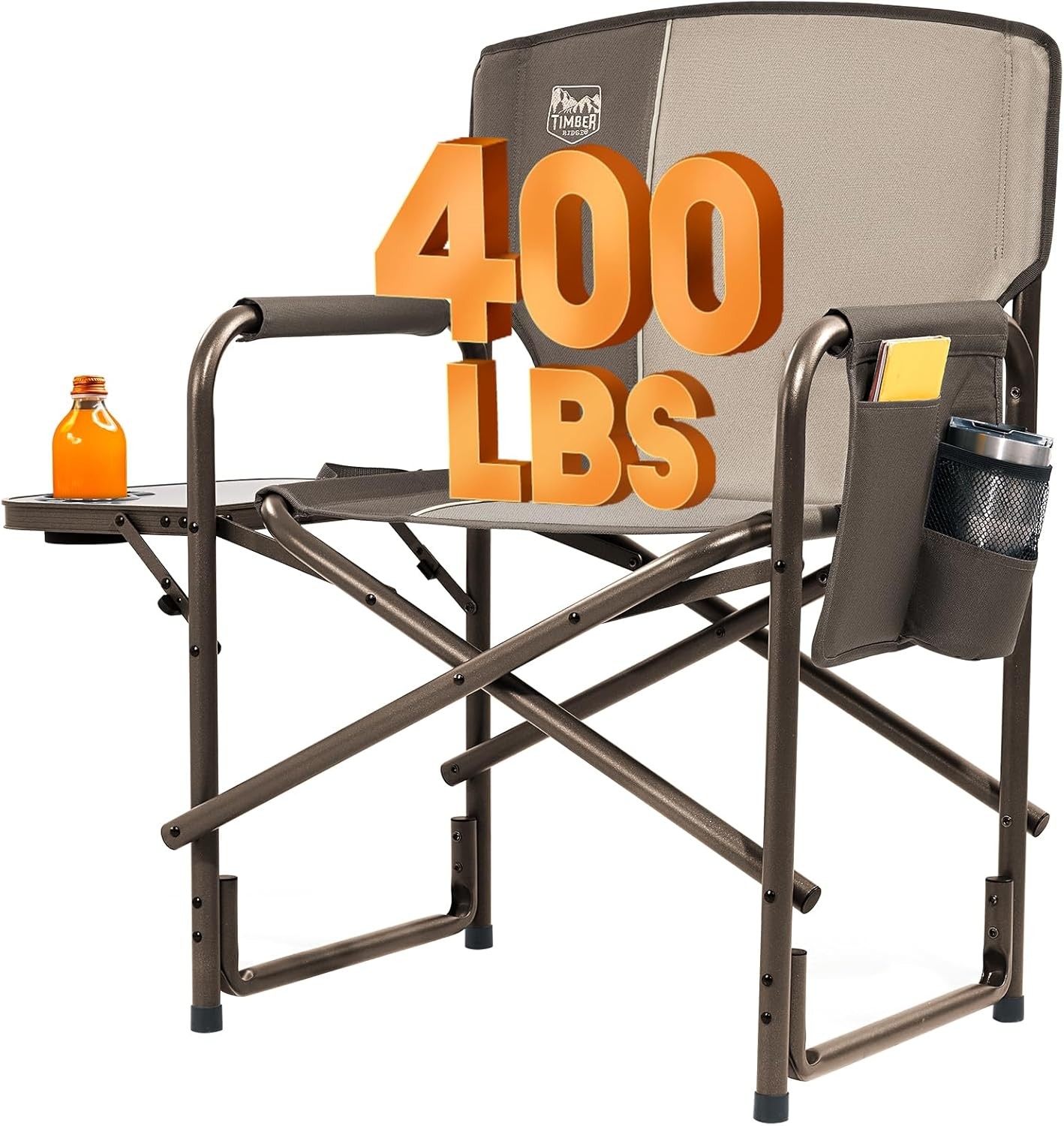 Aluminum Oversized Camping Chair Lightweight Portable Directors Chair W/ Side
