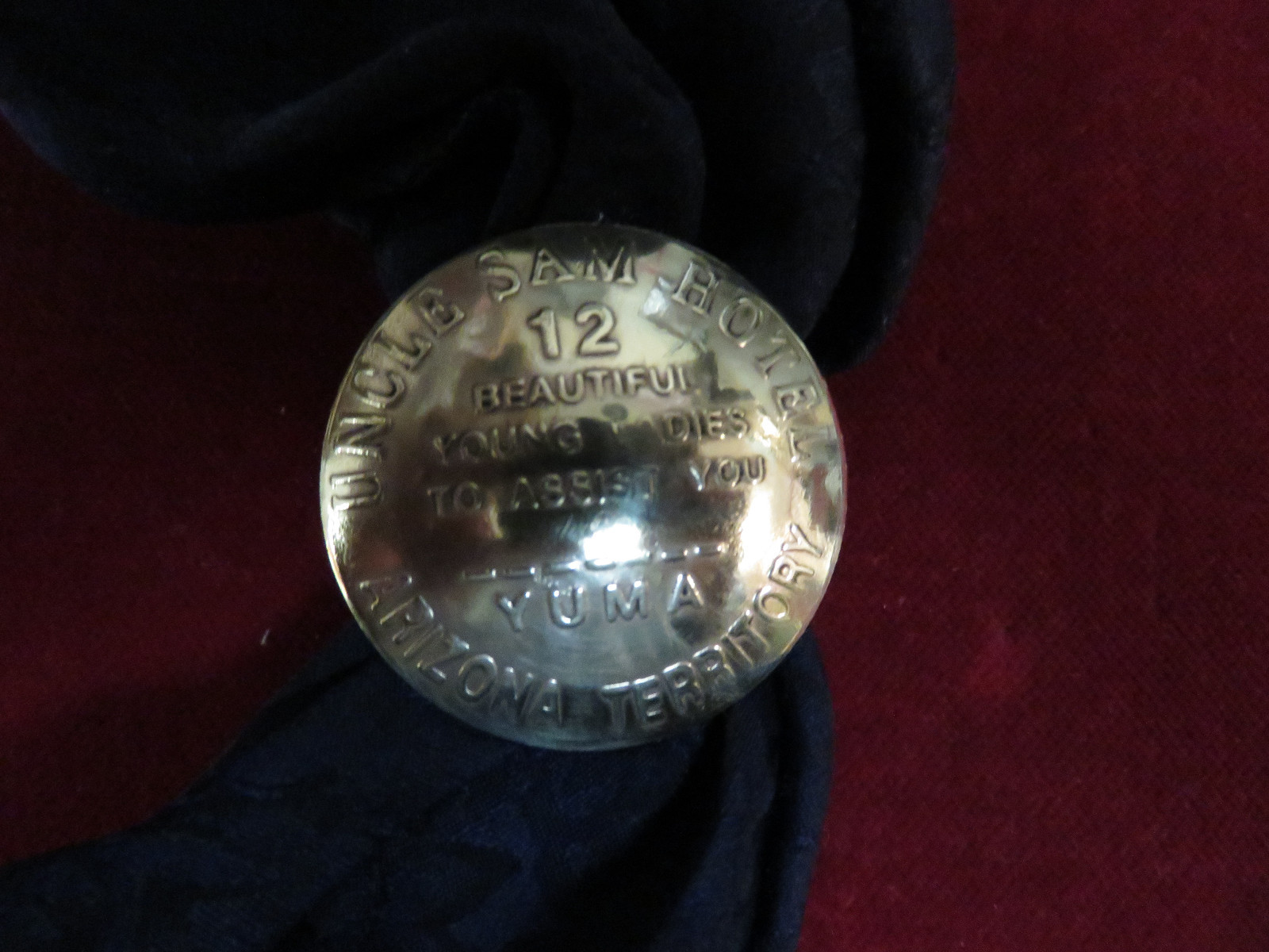 Scarf Slide / Wild Rag Slide: Uncle Sam Hotel, Yuma, AZ, brass