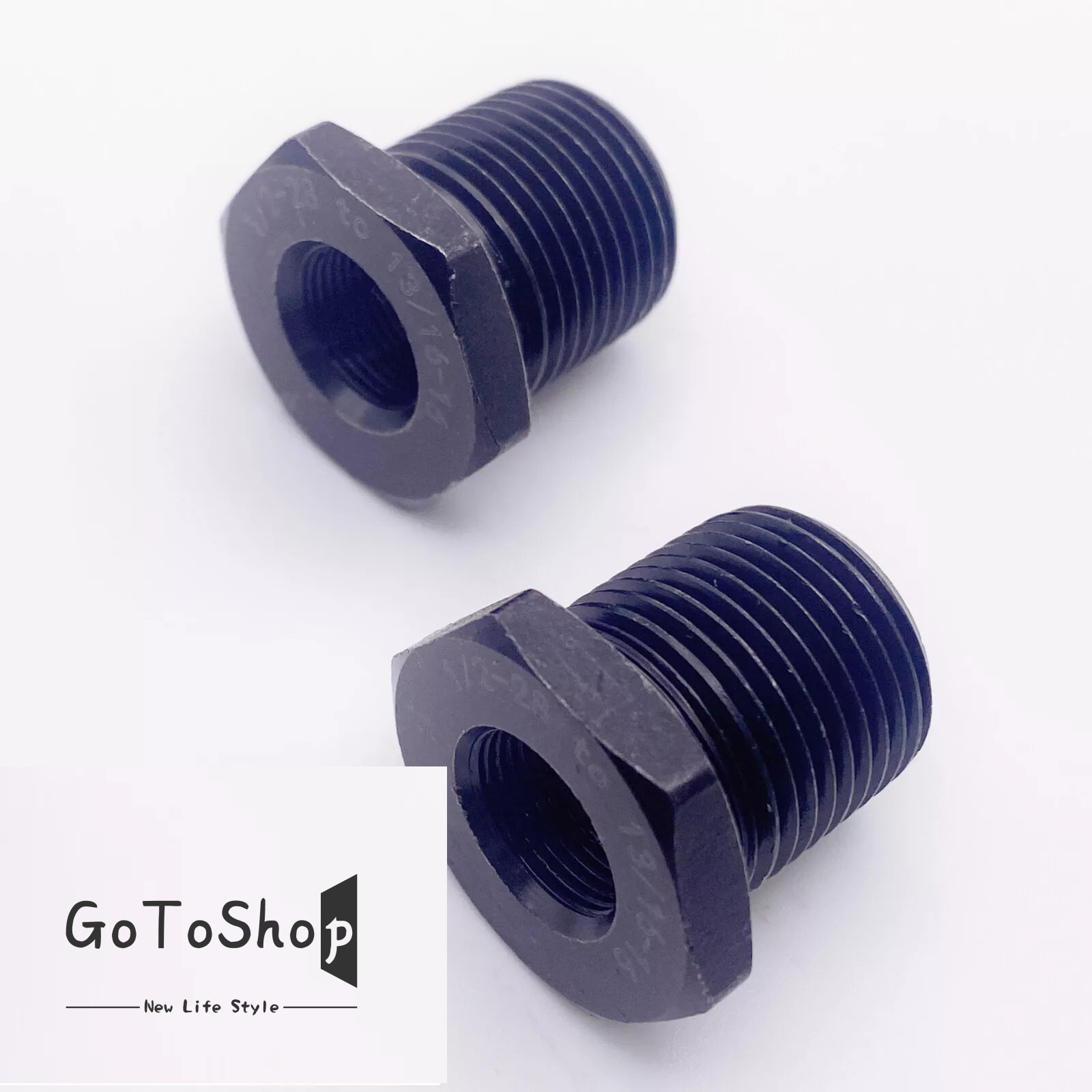 2 Pack Female 1/2x28 to 13/16x16 Male Muzzle Thread Adapter Black