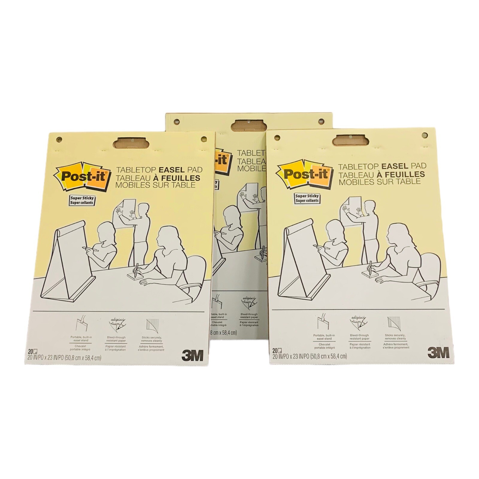 3 Pads Post-it Super Sticky Tabletop Easel Pad 20" x 23" White 20 Sheets/Pad