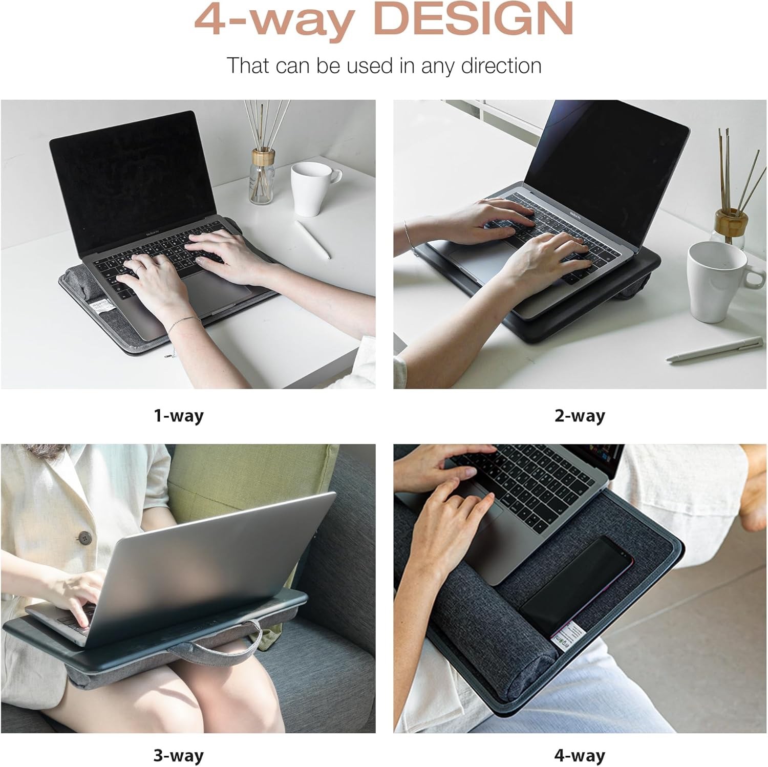 Lap Desk with Soft Cushion and Wrist Rest – Black-Medium