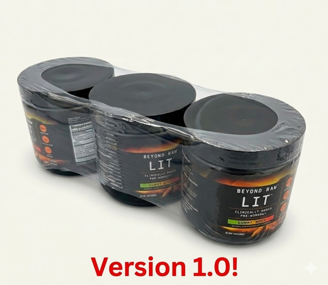 3x Beyond Raw Lit GUMMY WORM Pre Workout Powder VERSION 1.0 15 servings/ea