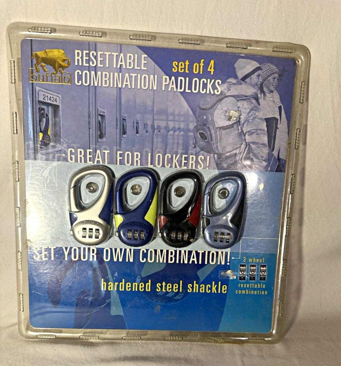 Buffalo Resettable Combination Padlocks Set of 4 Zinc Alloy, Hardened Steel