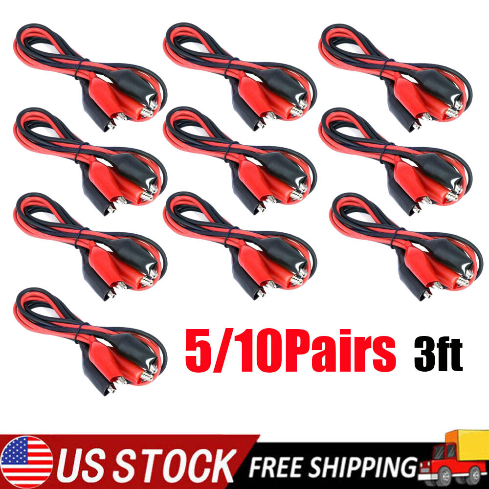 5/10Pairs 16GA Dual Red & Black Test Leads w/ Alligator Clips Jumper Cable Wire