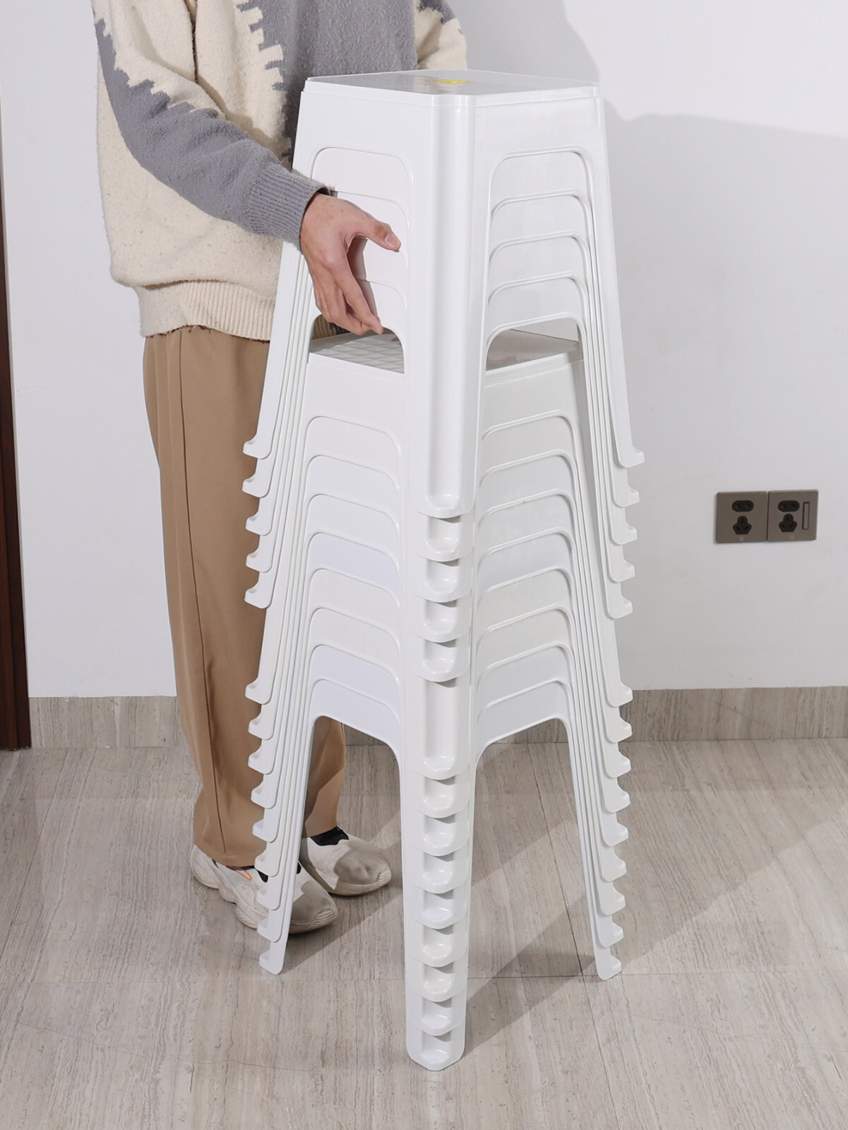 12 Pack 18.6 Inches High Plastic Square Stool, White Backless Stools for Sitting