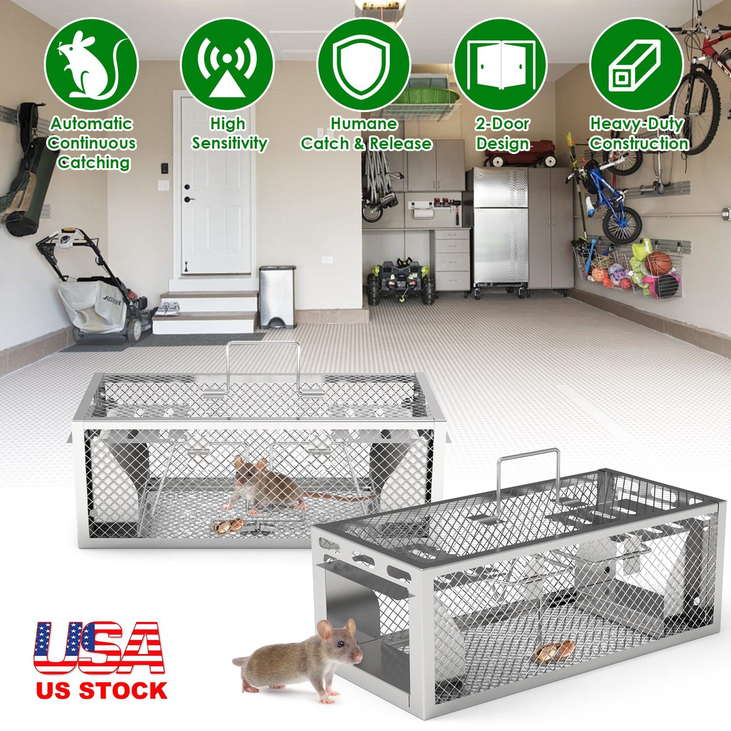 2Pcs Humane Mouse Trap Cage with Double Door Indoor Home and Outdoor Rat Trap