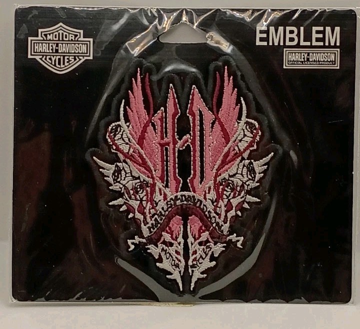 2007 Small Harley Davidson Pink Thorn Wing Rose HD Embroidered Sew On Patch New