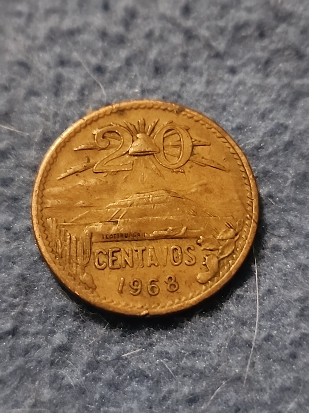 1968  Mexico 20 Centavos Coin 1 Coin Lot Copper Circulated Coin