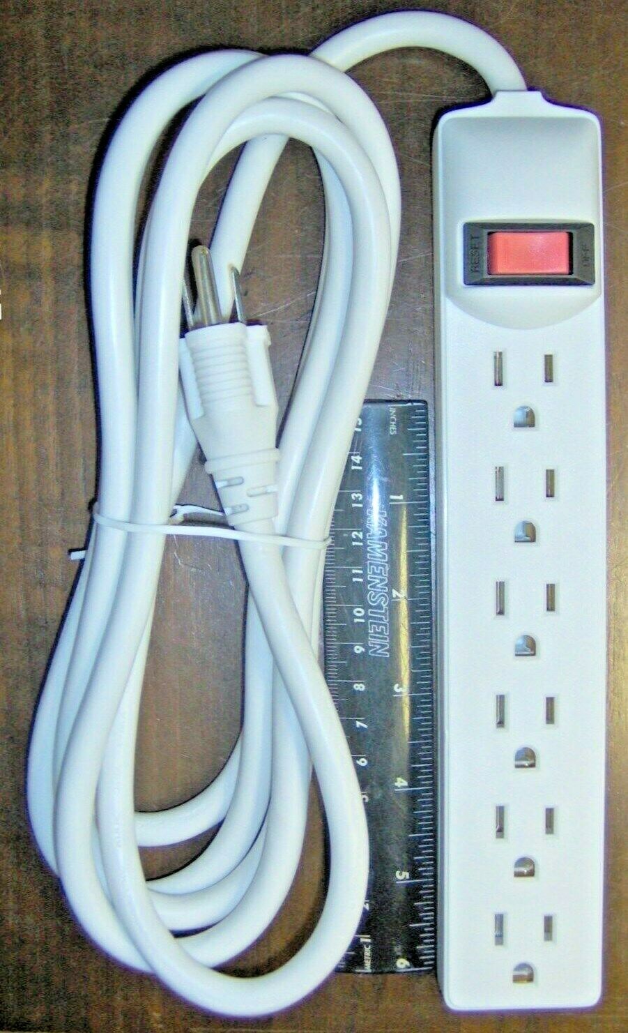 eXtra Long 8 ft Cord POWER STRIP White 6 Outlets ac extension grounded PS664W
